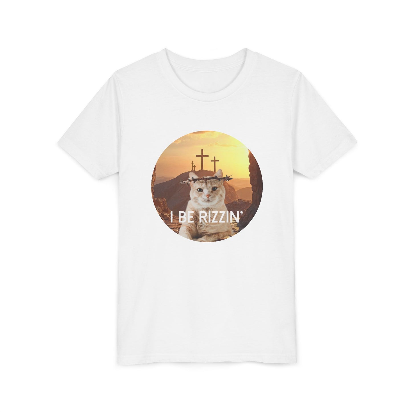 Funny Youth Short Sleeve Tee - 'I Be Rizzin'' Cat Tee for Kids