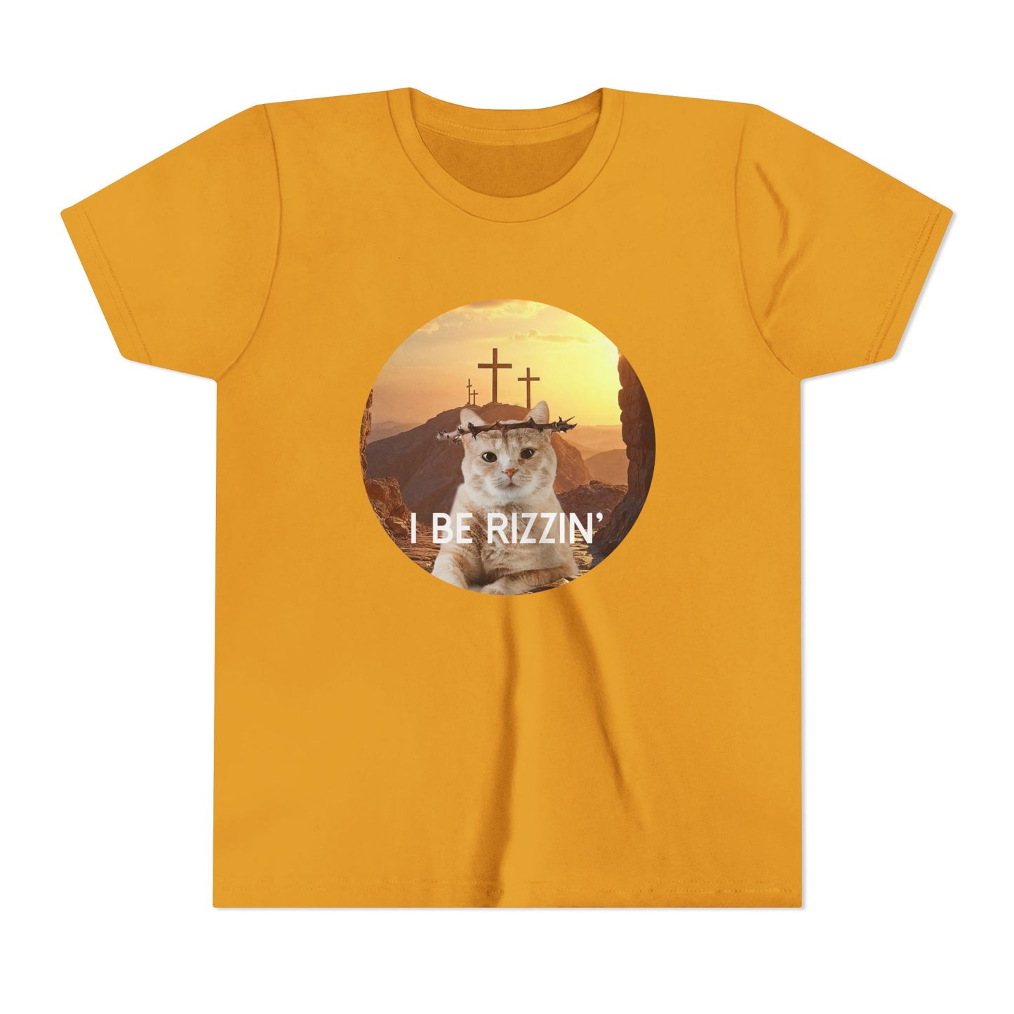 Funny Youth Short Sleeve Tee - 'I Be Rizzin'' Cat Tee for Kids