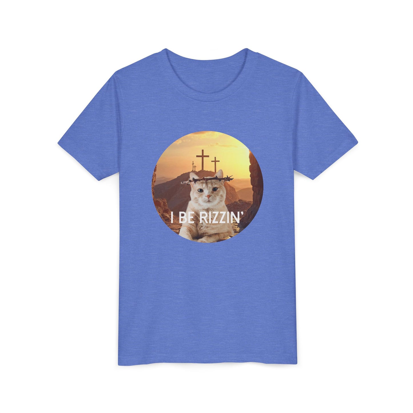 Funny Youth Short Sleeve Tee - 'I Be Rizzin'' Cat Tee for Kids