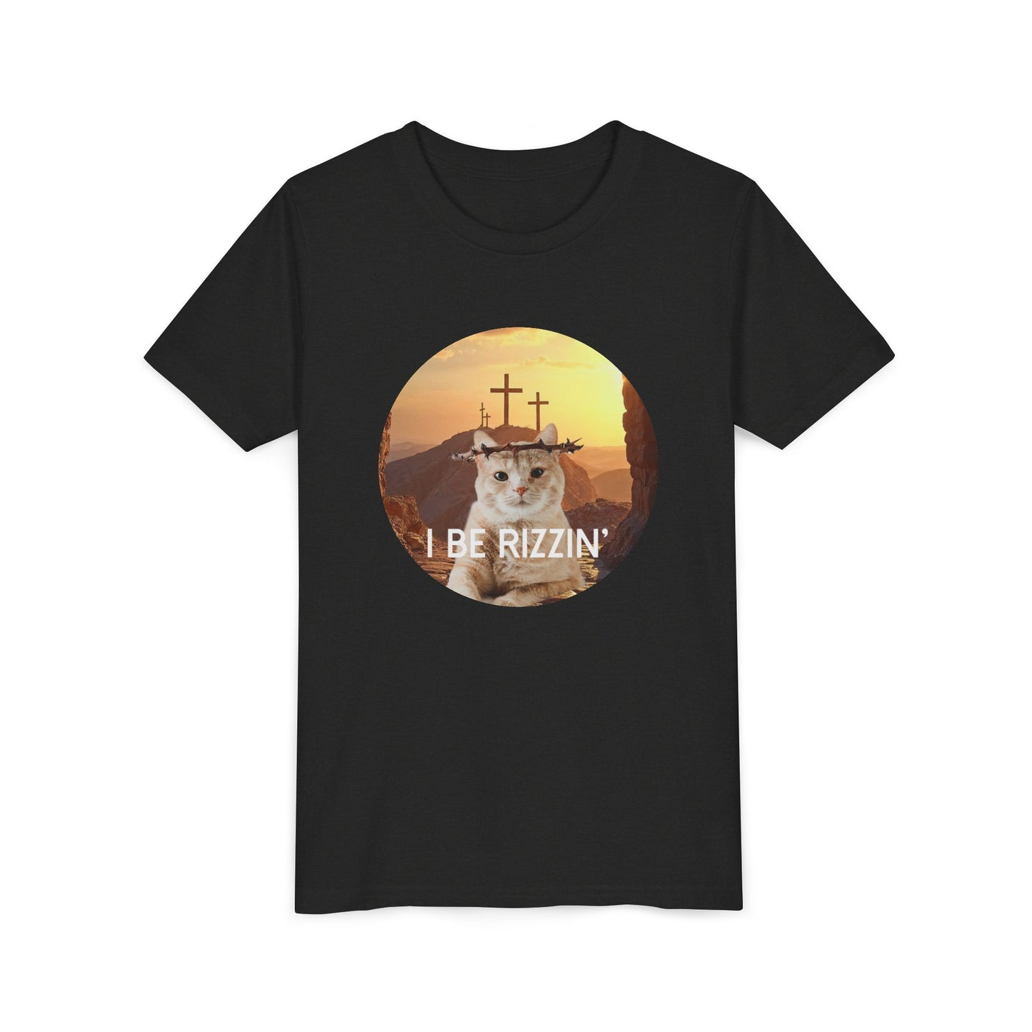 Funny Youth Short Sleeve Tee - 'I Be Rizzin'' Cat Tee for Kids