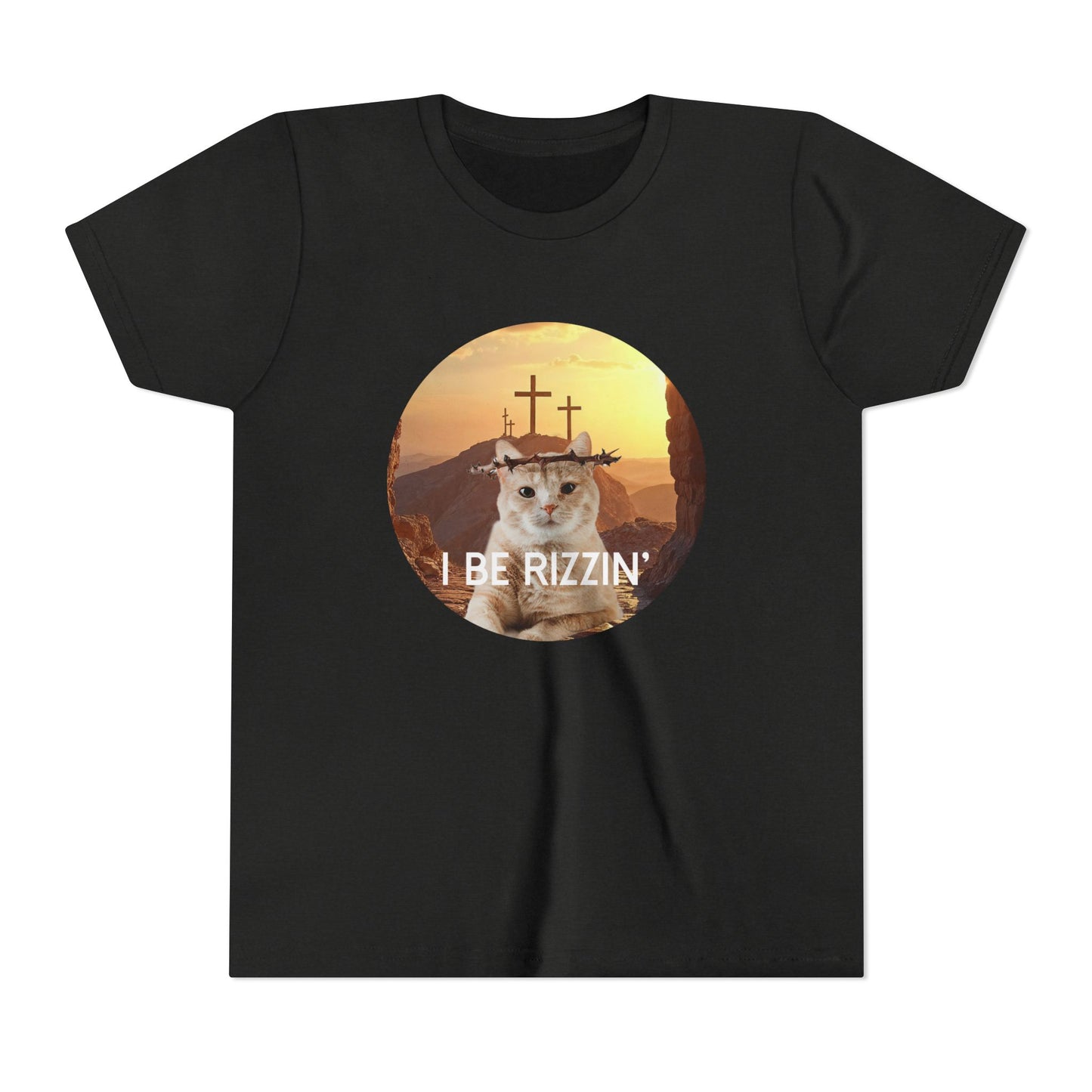 Funny Youth Short Sleeve Tee - 'I Be Rizzin'' Cat Tee for Kids