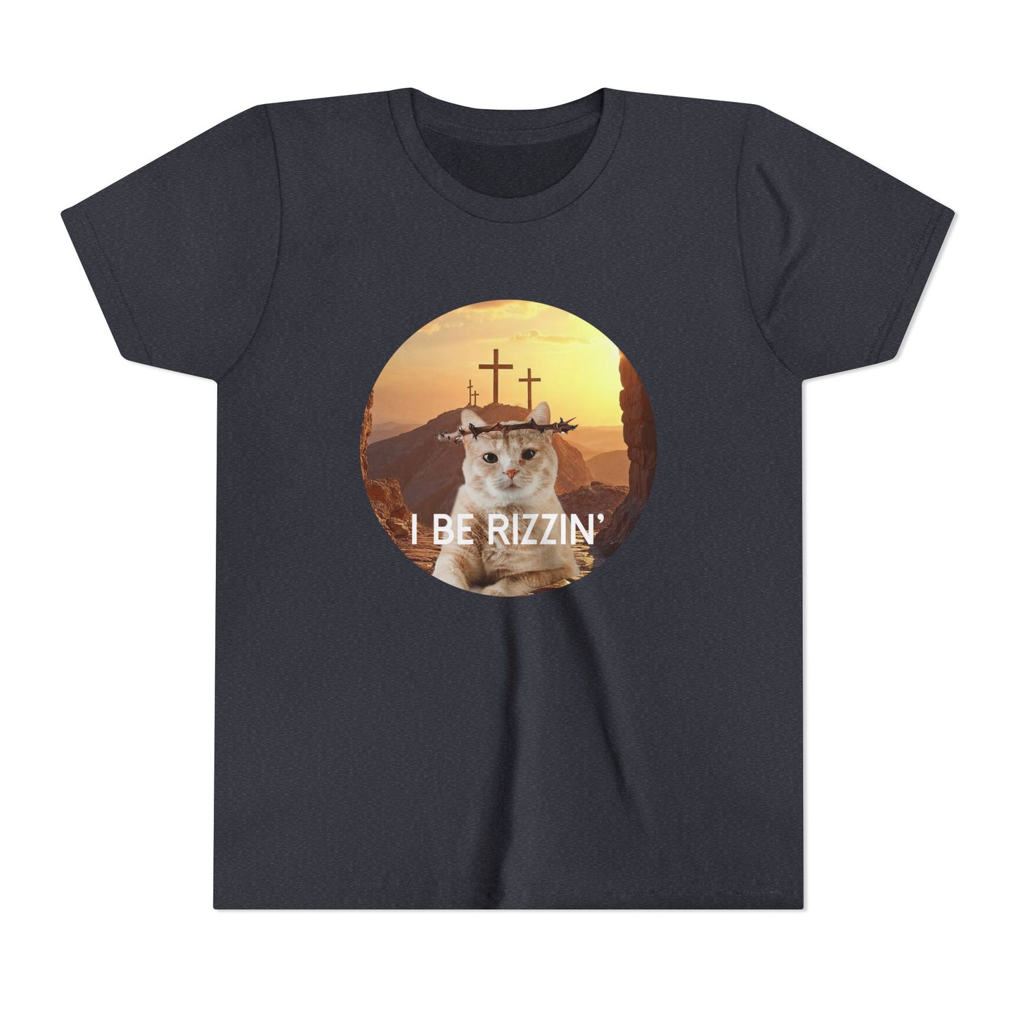 Funny Youth Short Sleeve Tee - 'I Be Rizzin'' Cat Tee for Kids