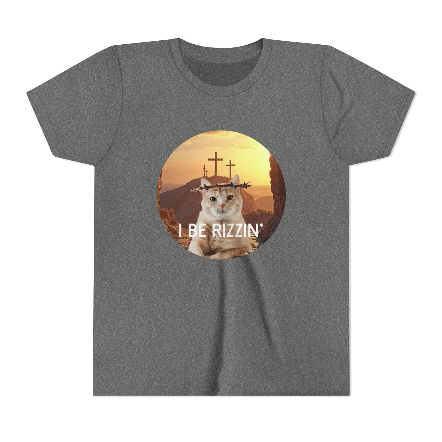 Funny Youth Short Sleeve Tee - 'I Be Rizzin'' Cat Tee for Kids