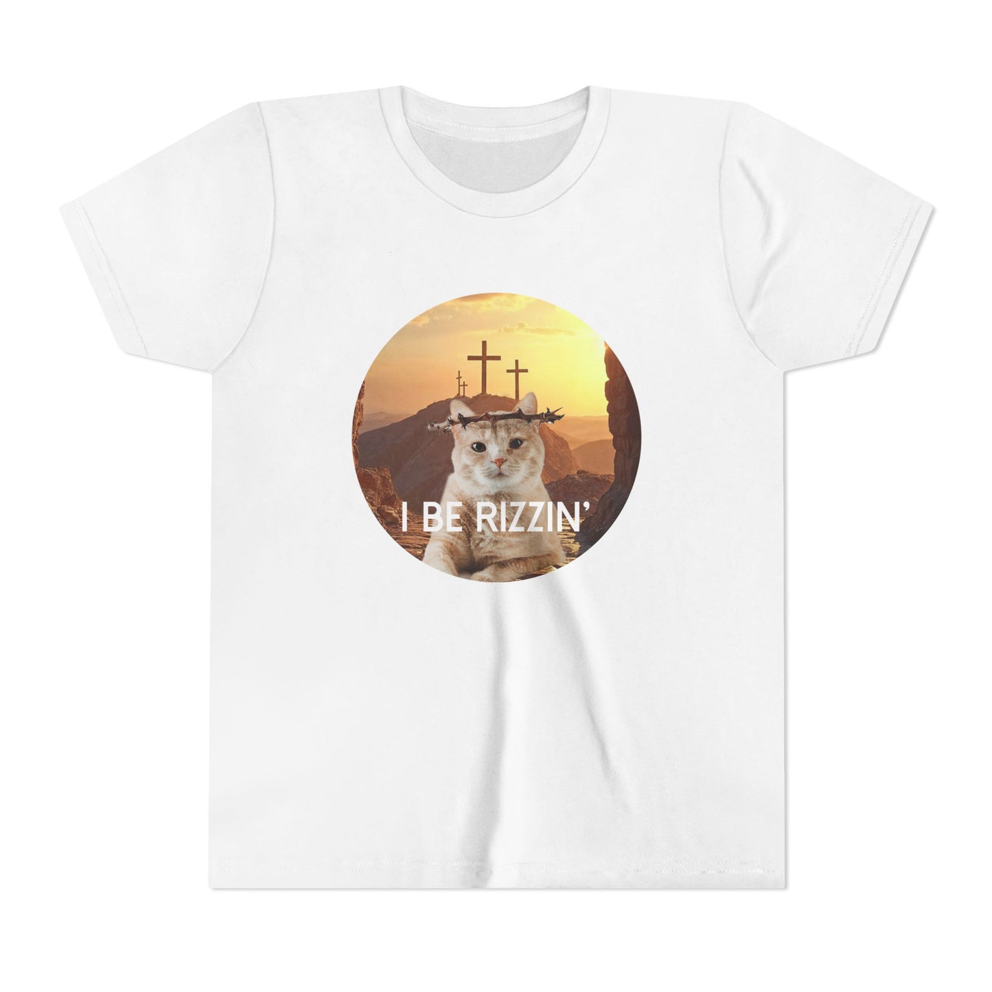 Funny Youth Short Sleeve Tee - 'I Be Rizzin'' Cat Tee for Kids