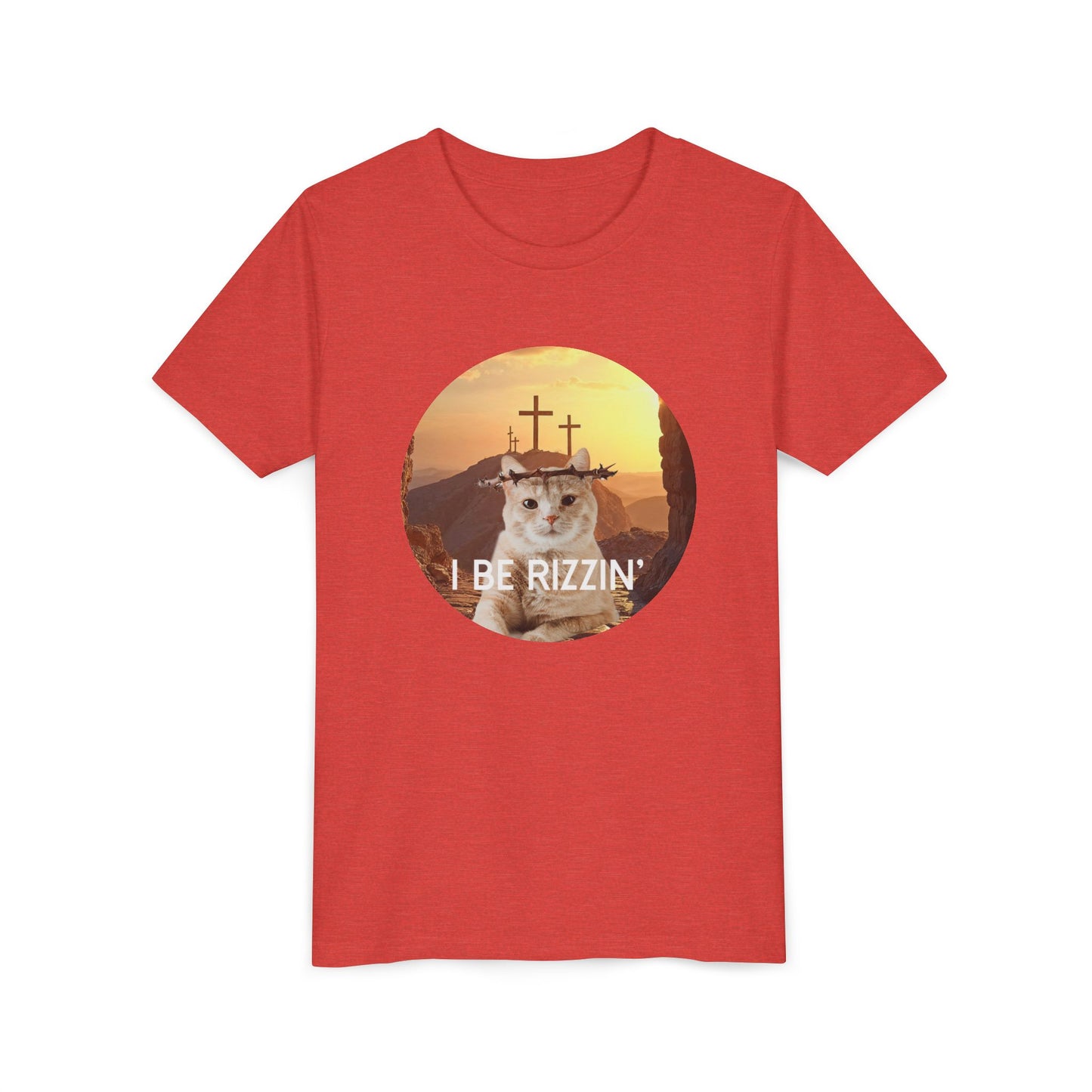 Funny Youth Short Sleeve Tee - 'I Be Rizzin'' Cat Tee for Kids