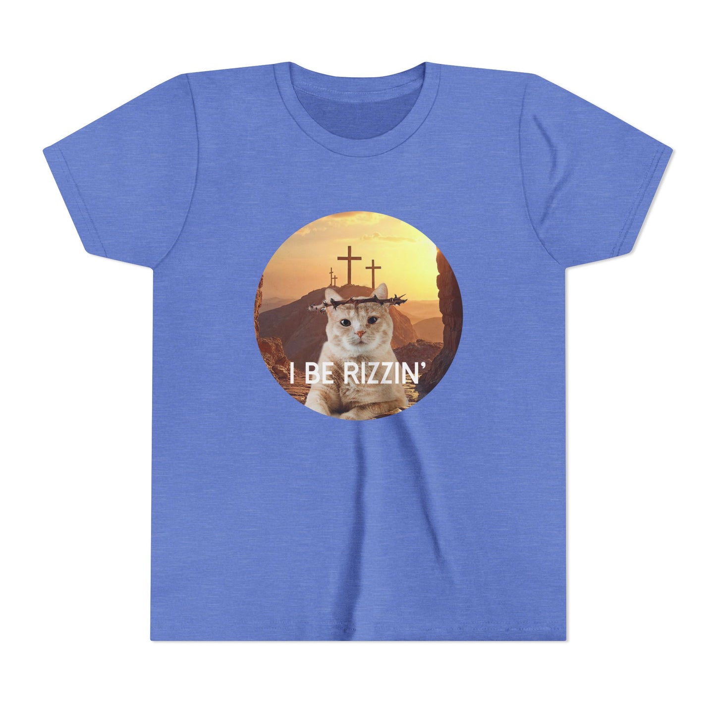Funny Youth Short Sleeve Tee - 'I Be Rizzin'' Cat Tee for Kids