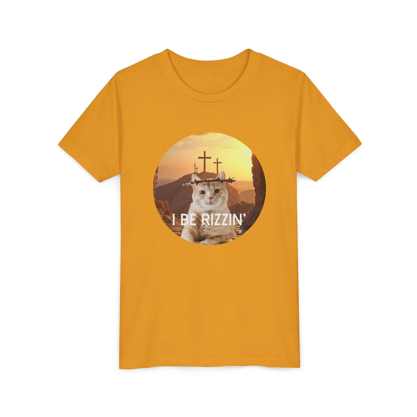 Funny Youth Short Sleeve Tee - 'I Be Rizzin'' Cat Tee for Kids