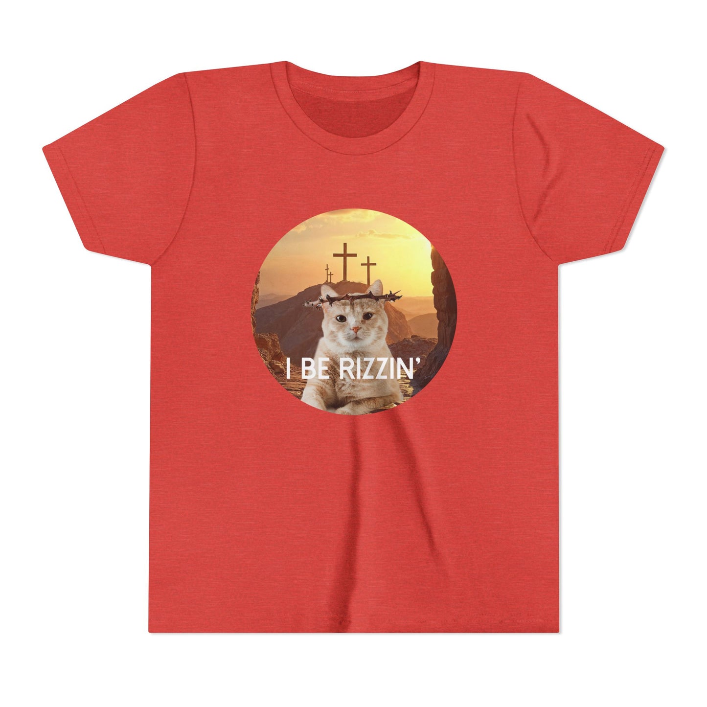 Funny Youth Short Sleeve Tee - 'I Be Rizzin'' Cat Tee for Kids
