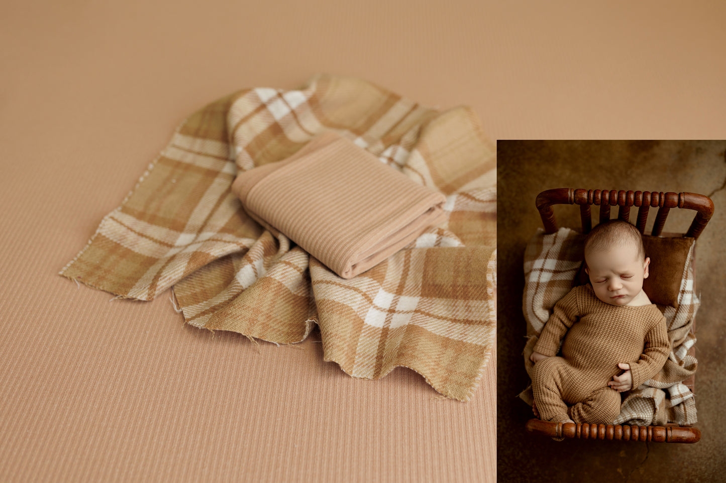 Camel Ribbed Fabric Drop and Wrap Set