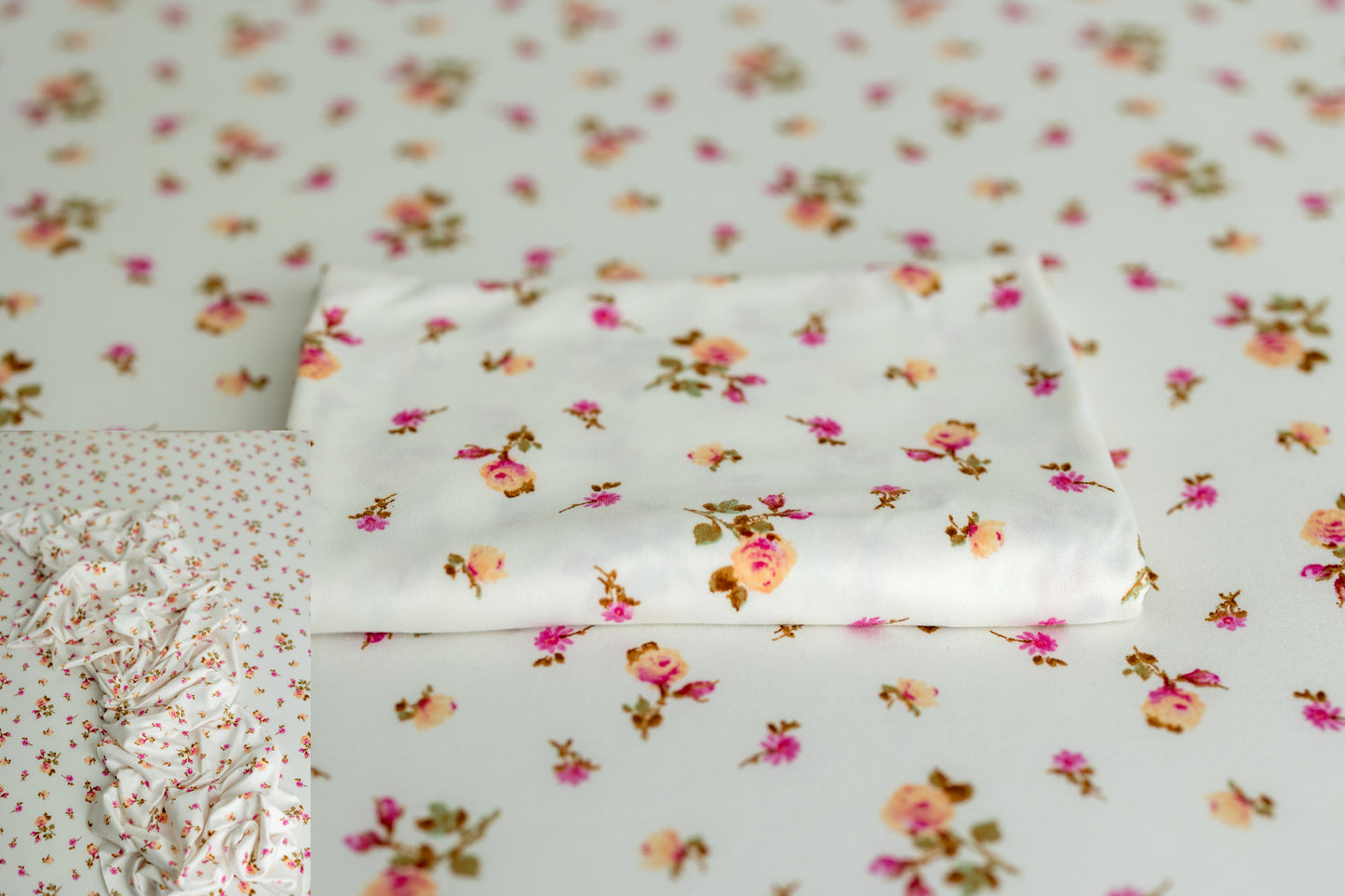 White/Fuschia/Peach Floral drop and wrap set