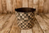 Hope Chest Christmas newborn photography bucket cover featuring vintage olive green and cream patchwork squares, gingham plaid, and little evergreen wreaths with rustic quilt stitching, displayed on a metal posing bucket.