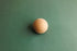 Smooth, deep sage green stretch knit posing fabric with a natural wood sphere prop resting on the surface.