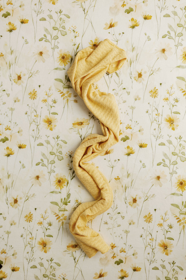 Andrena Floral Fabric Drop + Butter Yellow Knit Newborn Wrap Set