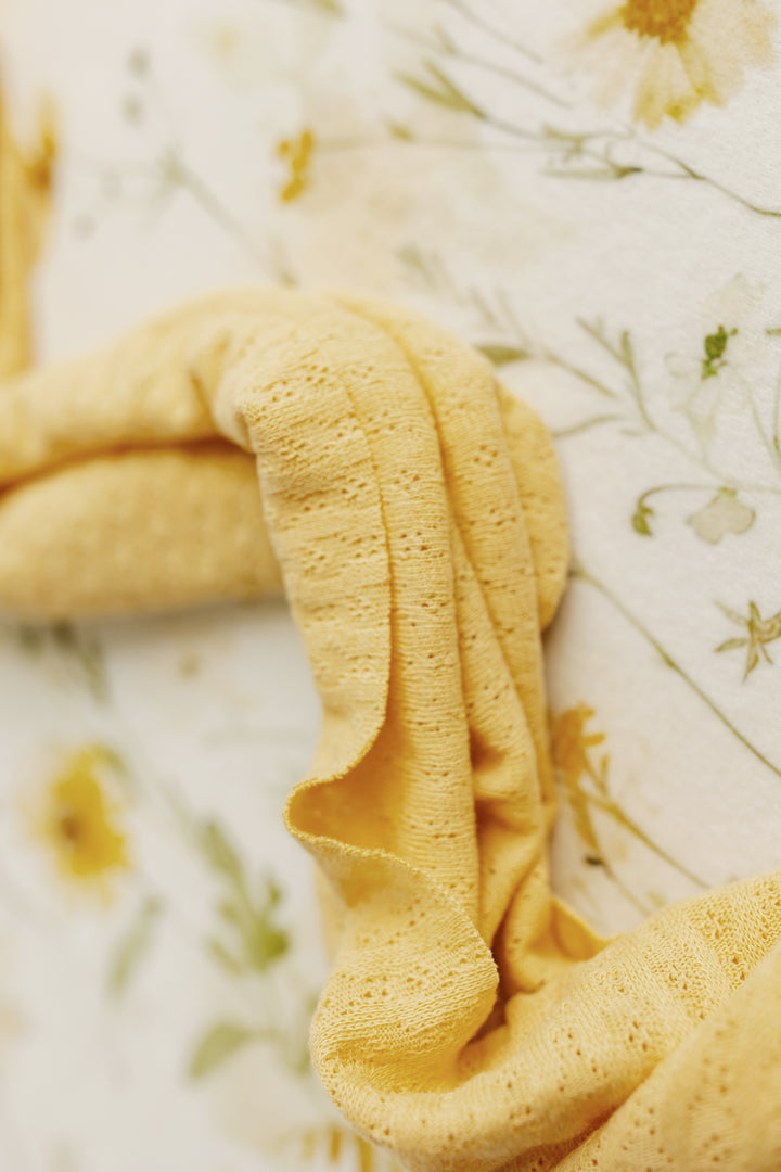 Andrena Floral Fabric Drop + Butter Yellow Knit Newborn Wrap Set