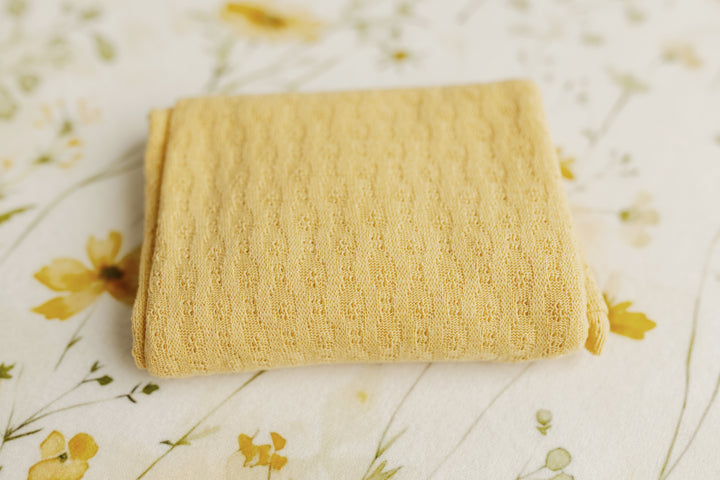Andrena Floral Fabric Drop + Butter Yellow Knit Newborn Wrap Set