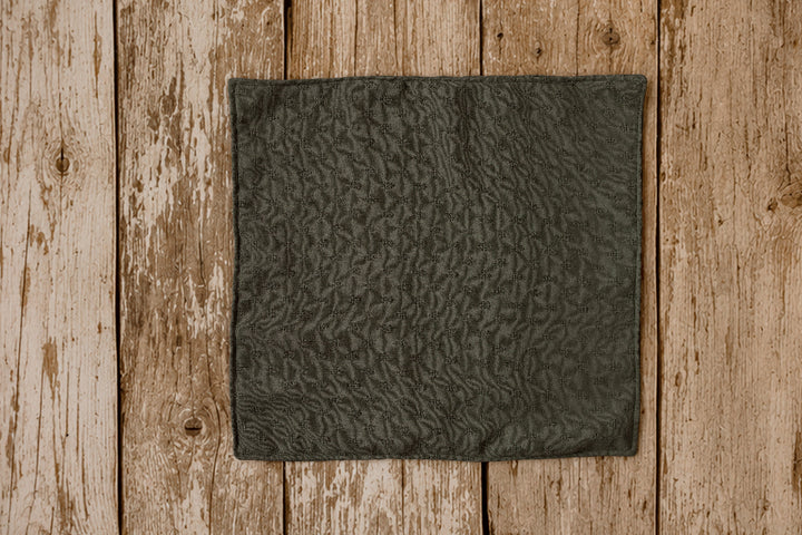 Solid olive green textured mini lovie blankie for newborn photography, coordinating with the Mantle Garland Christmas collection.