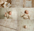 Grandpa's Twin newborn photography collection featuring beige plaid posing fabric, matching bonnet, mini blankie, coordinating knit outfit, and newborn portraits in neutral farmhouse styling.