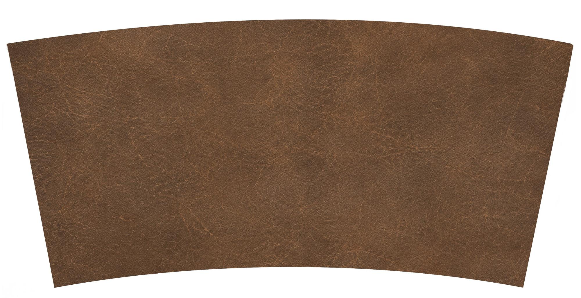 A curved brown textured panel, resembling leather or faux leather, shown against a plain white background used for a cover on a newborn photography bucket.