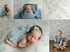 Miss Phyllis photography fabric featuring blue watercolor vines on ivory with a coordinating soft blue newborn wrap.
