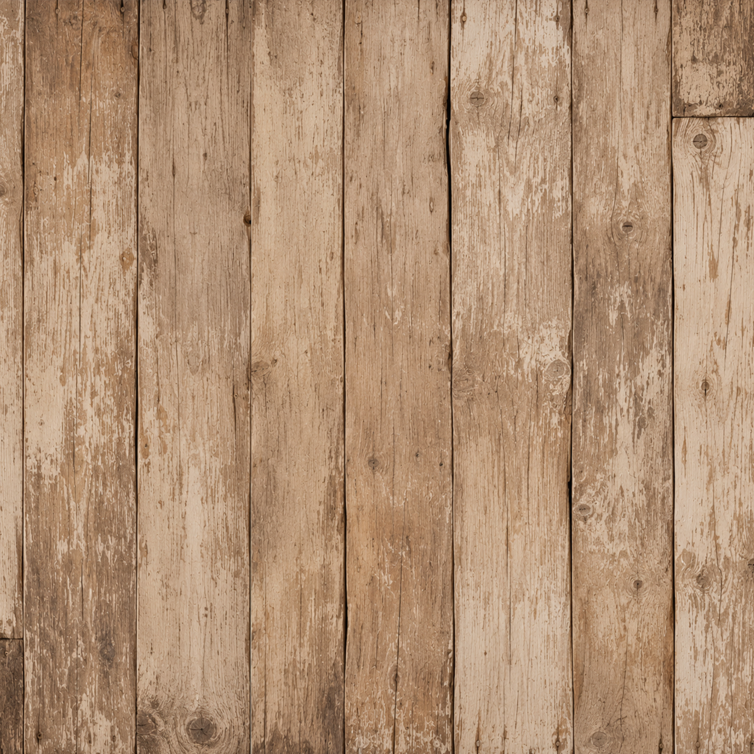 Rustic vertical wooden planks background with weathered beige and brown tones, showing natural wood grain, knots, and distressed texture.
