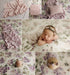 Witney floral posing fabric drop with watercolor mauve and green flowers on a creamy neutral background for newborn photography.