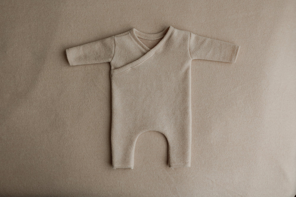 Sand knit newborn romper outfit for photography prop sessions
